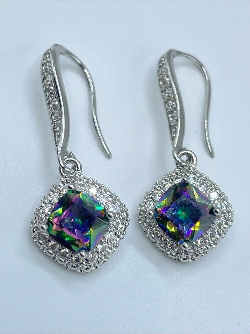 Swarovski Crystal Elements Mystic Rainbow Crystal Halo Drop Earrings Silver Glam